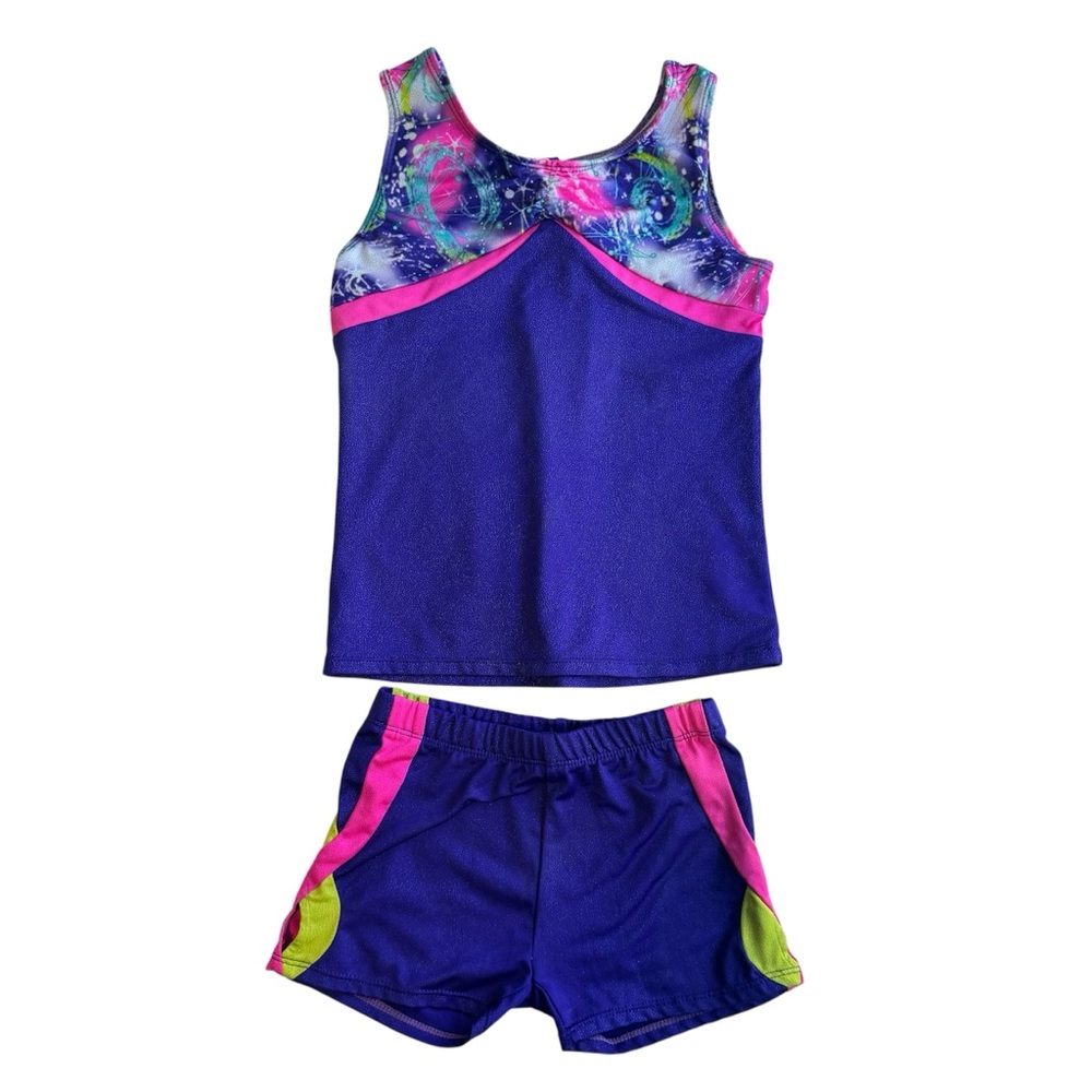 Freestyle Danskin Swimwear/gymnastics Set Top & Bottom Shorts Girls Size 6/6X
